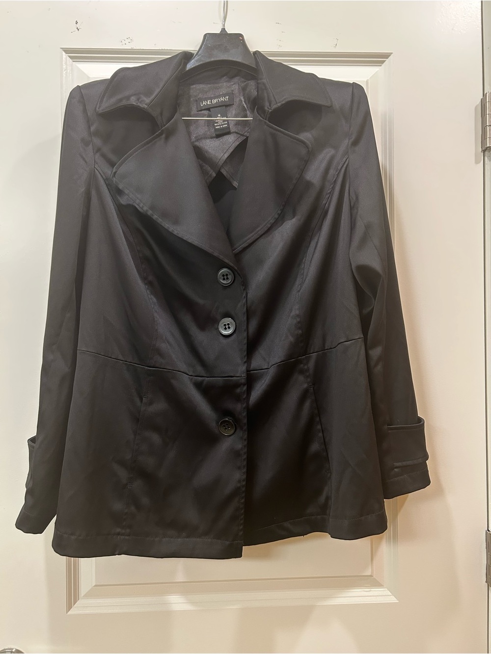 Lane Bryant Black Satin-Effect Tailored Button Jacket